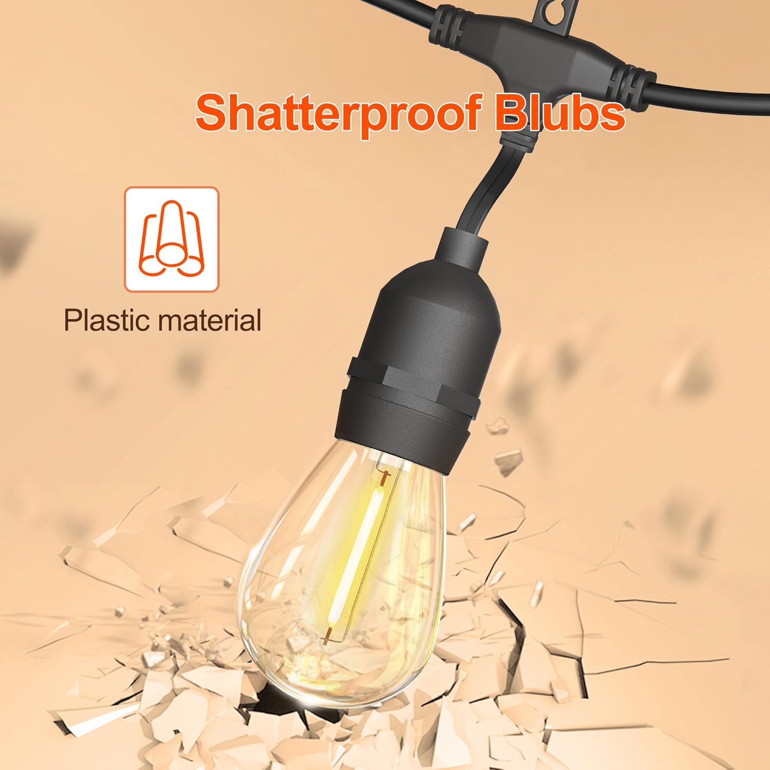 100FT Solar String Lights Outdoor Waterproof with Remote Control Solar Patio Lights 30 2 shatterproof LED E26 S14 Bulbs for Porch Garden Market Bistro Patio Backyard Fence